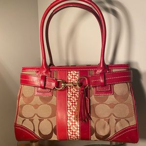 Red monogram COACH handbag